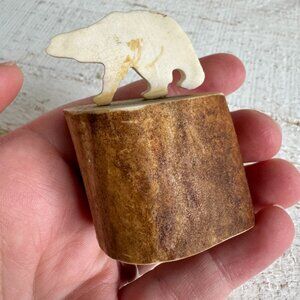Miniature Carved Antler Art Sculpture - Polar Bear Thin Carving with Antler Base